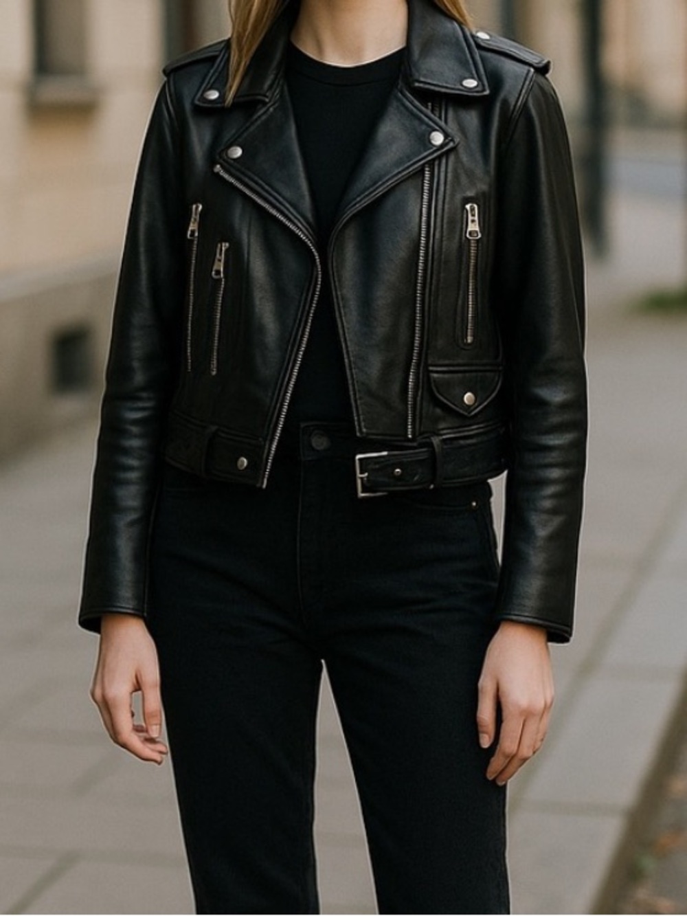 ✨NWT Zara Real GENUINE Leather Moto Jacket Black w/ Biker Belted - Size M